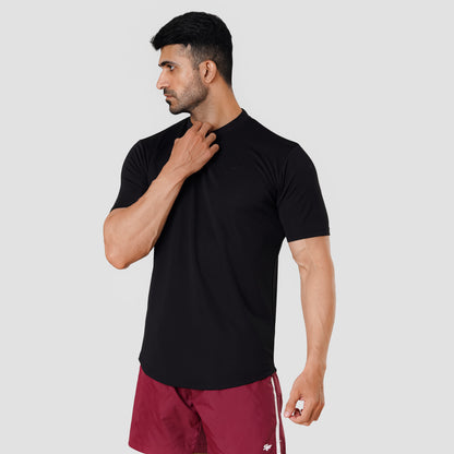 Scoop bottom basic T shirt Black