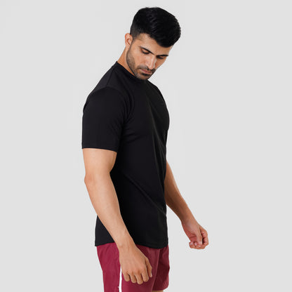 Scoop bottom basic T shirt Black