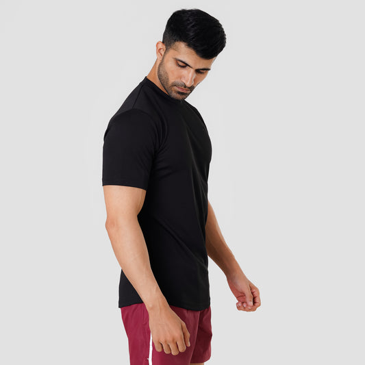 Scoop bottom basic T shirt Black