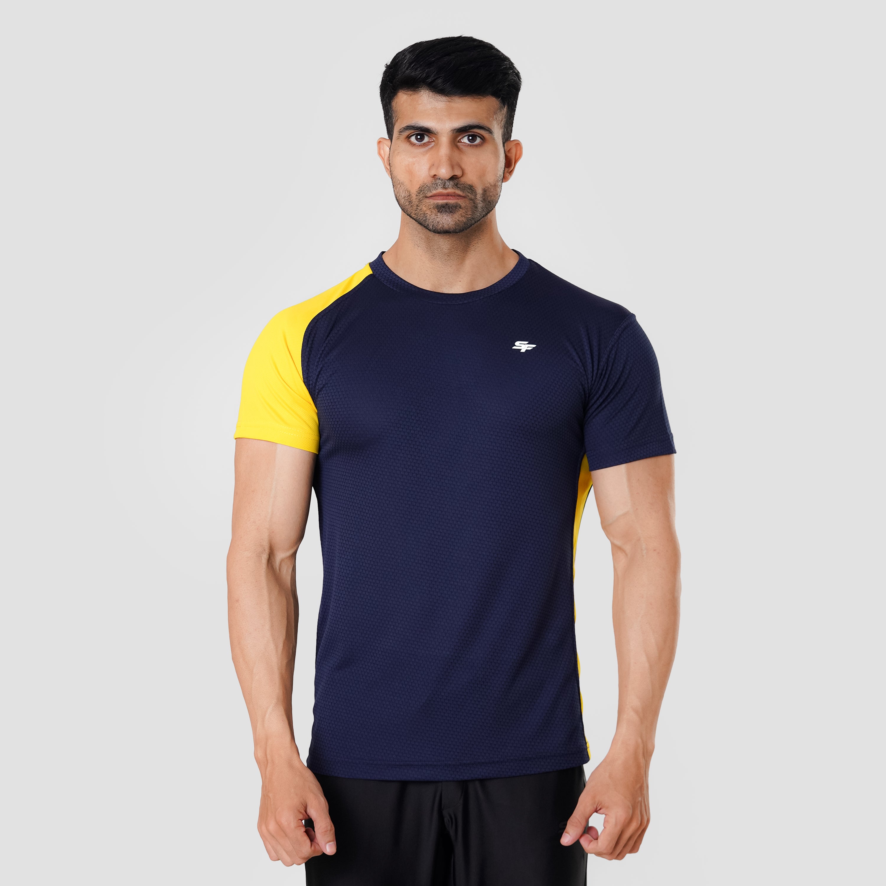 Contrast Arm T shirt Navy Yellow