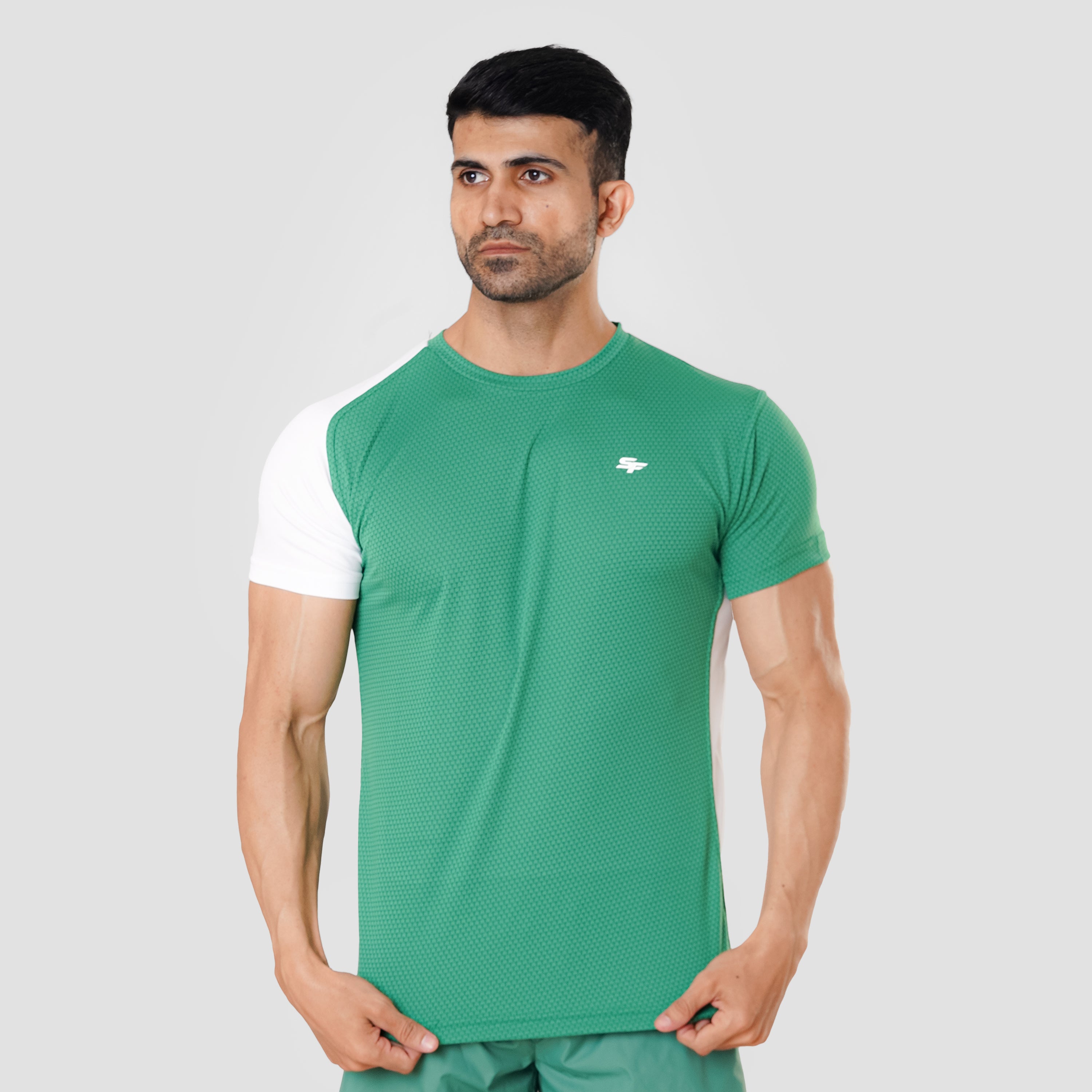 Contrast Arm T shirt Green White