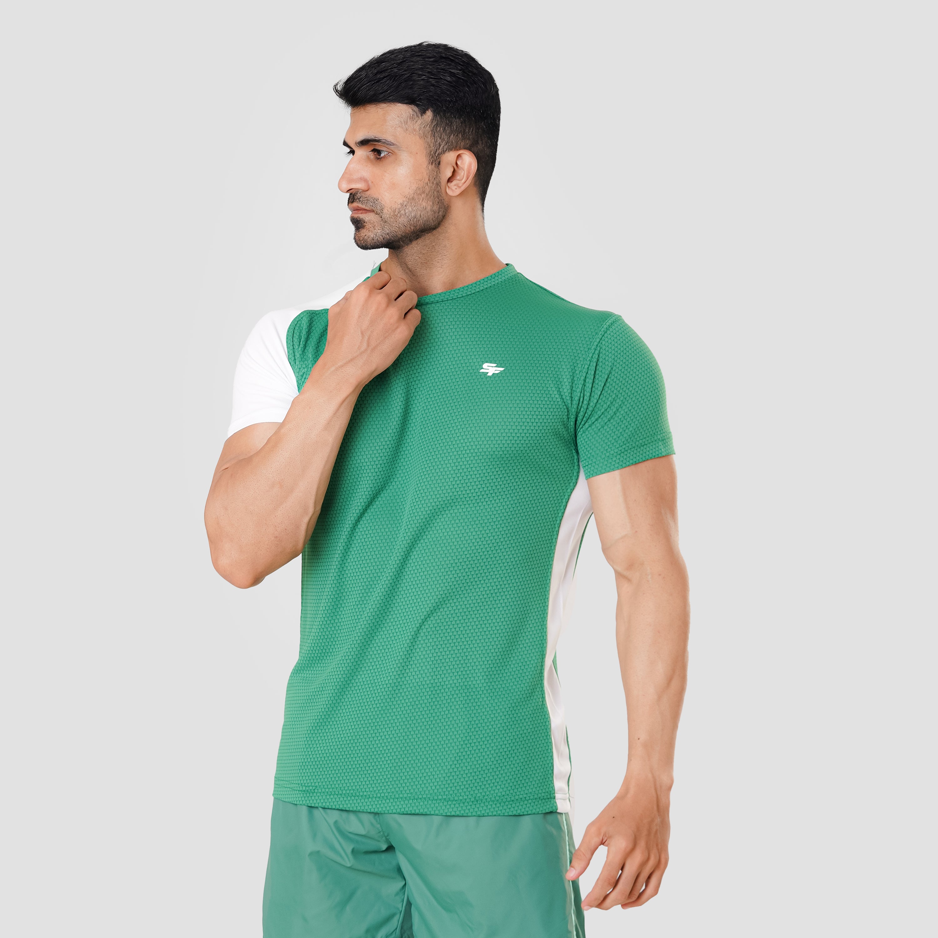 Contrast Arm T shirt Green White