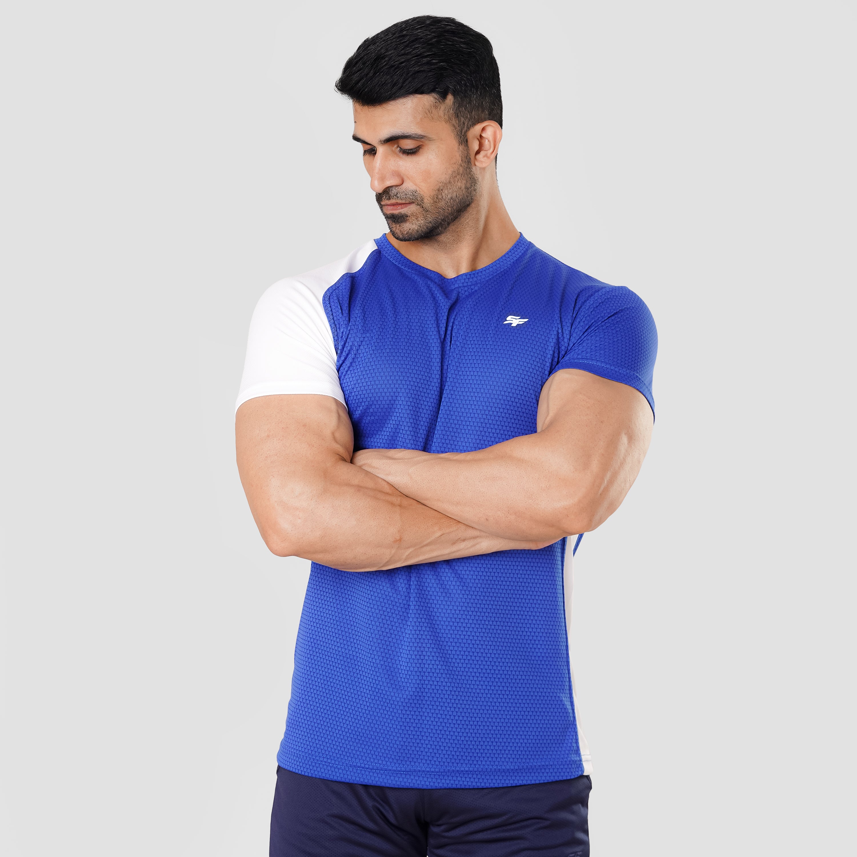 Contrast Arm T shirt Electric Blue White