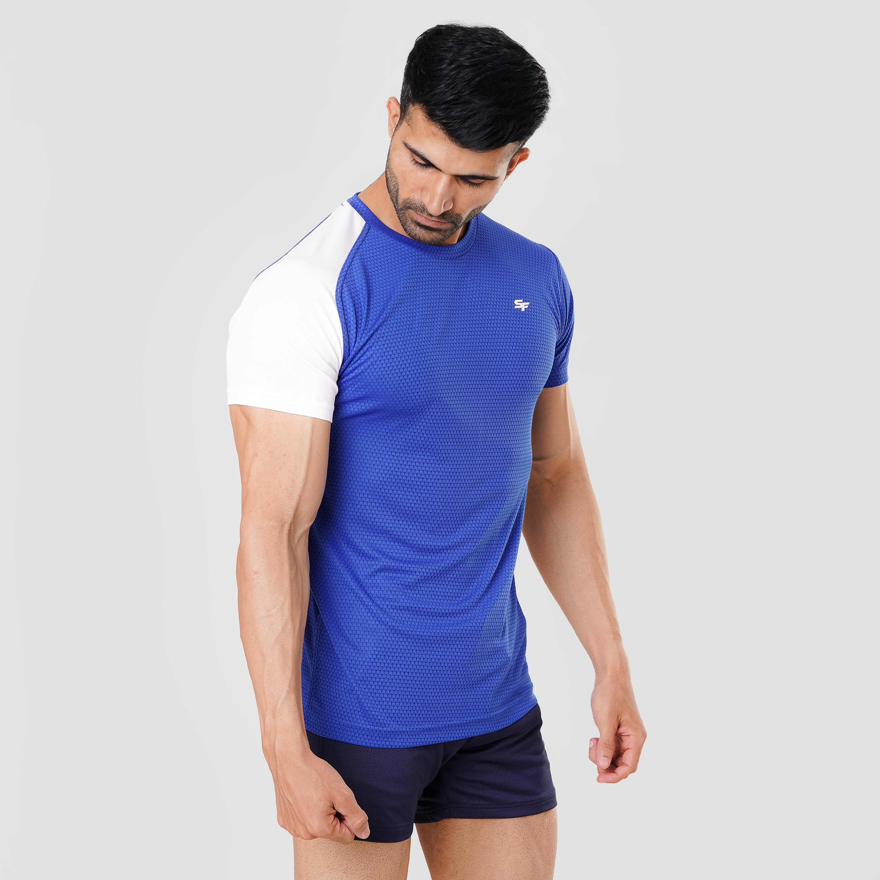 Contrast Arm T shirt Electric Blue White